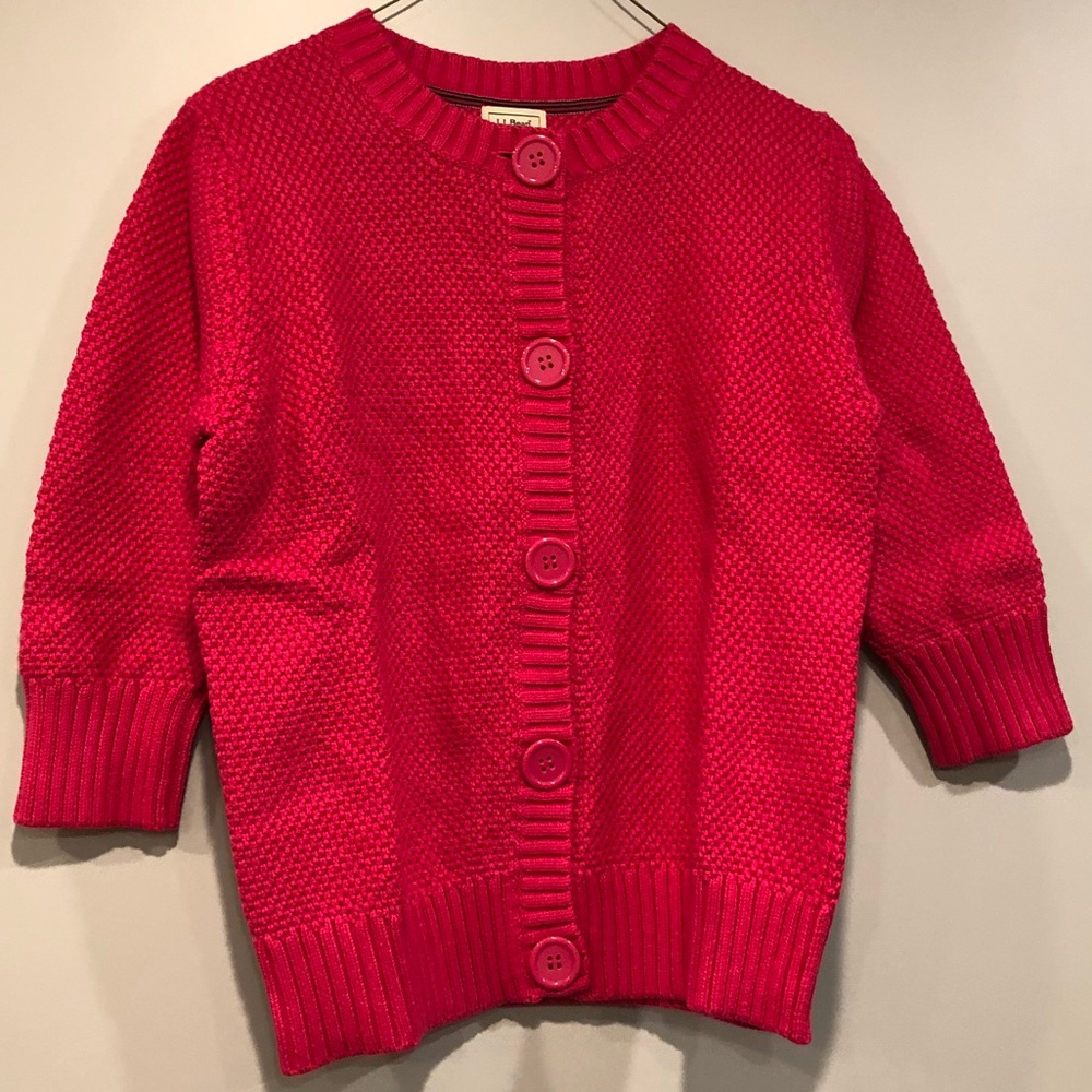 NWT - L.L. Bean Deep Fuchsia Knit Button Down Cardigan, size Medium.